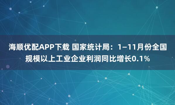 海顺优配APP下载 国家统计局：1—11月份全国规模以上工业企业利润同比增长0.1%