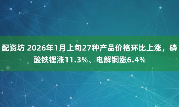 配资坊 2026年1月上旬27种产品价格环比上涨，磷酸铁锂涨11.3%、电解铜涨6.4%